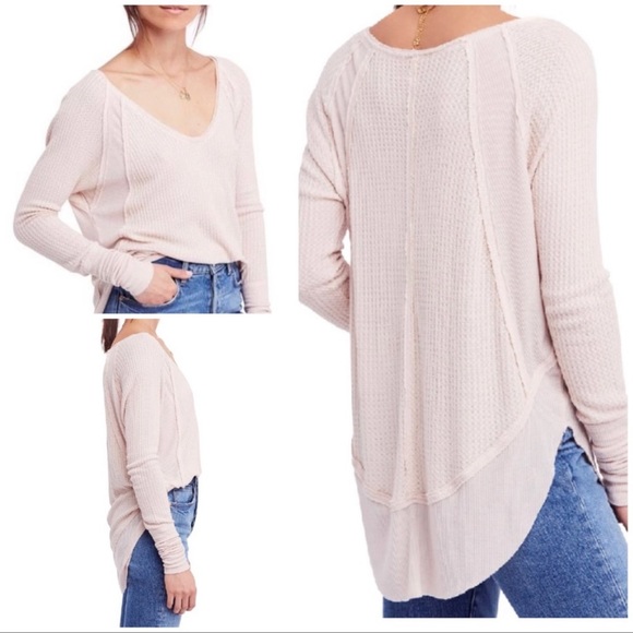 🎉HOST PICK🎉 NWOT Free People pink Drippy long sleeve waffle print shirt - Picture 8 of 8